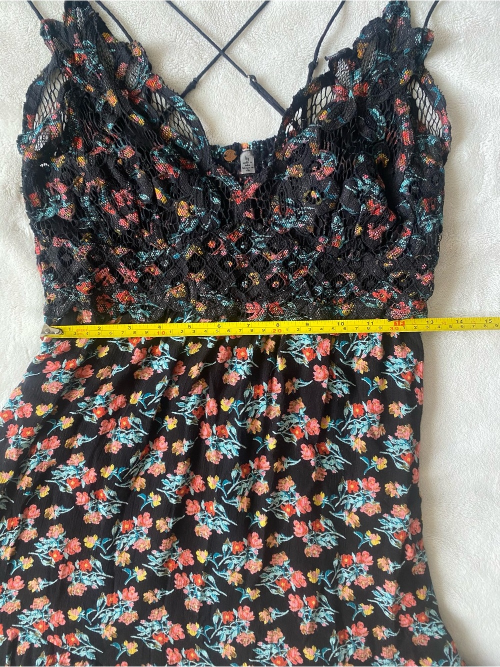 Free People Adella Floral Lace Mini Dress Black XS - Picture 14 of 14